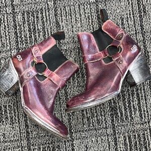 BED STU LIBERATE HARNESS CHELSEA Burgundy Leather Ankle BOOT booties 7 womens